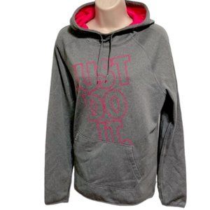 NIKE Just Do It Gray Hot Pink Drifit Pullover Hoodie Fleece Pocket Womens Medium